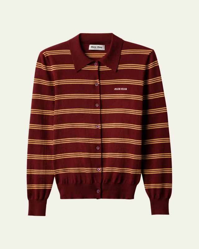 Stripe Polo Cashmere Silk Cardigan